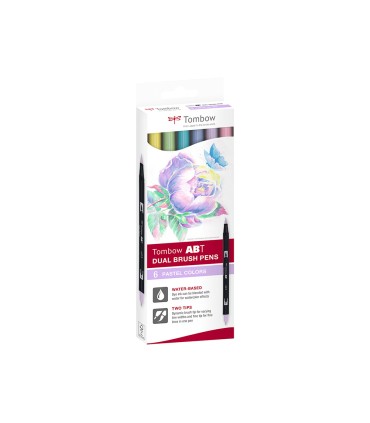 Rotulador tombow acuarelable doble punta fina pincel colores pastel caja de 6 unidades colores surtidos