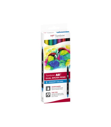 Rotulador tombow acuarelable doble punta fina pincel colores primarios caja de 6 unidades colores surtidos