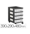 Cajonera archivo 2000 4 cajones transparente carcasa negra 6 litros con ruedas 390x290x480 mm