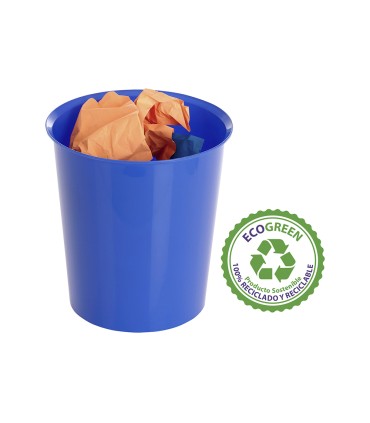 Papelera plastico archivo 2000 ecogreen 100 reciclada 18 litros color azul 290x310 mm