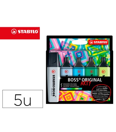 Rotulador stabilo boss fluorescente 70 arty line colores frios estuche carton de 5 unidades colores