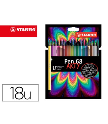 Rotulador stabilo acuarelable pen 68 estuche carton de 18 unidades colores surtidos