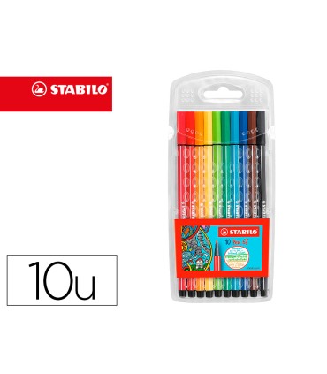 Rotulador stabilo acuarelable pen 68 estuche carton de 10 unidades colores surtidos