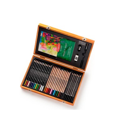 Estuche de pintura derwent academy madera lapices de colores 35 piezas