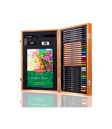 Estuche de pintura derwent academy madera lapices de colores 35 piezas