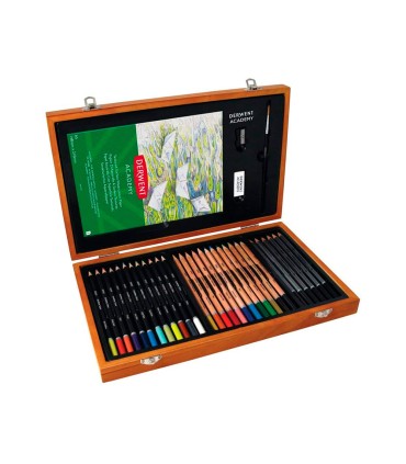 Estuche de pintura derwent academy madera lapices de colores 35 piezas