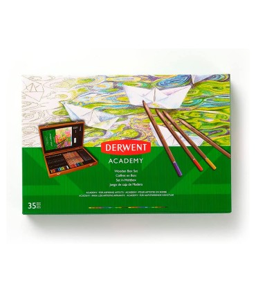 Estuche de pintura derwent academy madera lapices de colores 35 piezas