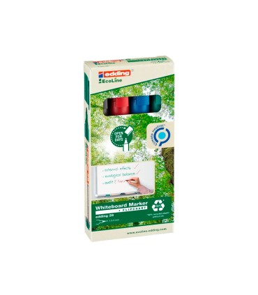 Rotulador edding 28 para pizarra blanca ecoline 90 reciclado bolsa 4 colores surtidos punta redonda 15 3