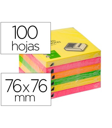 Bloc de notas adhesivas quita y pon q connect 76x76 mm colores neon surtidos zig zag