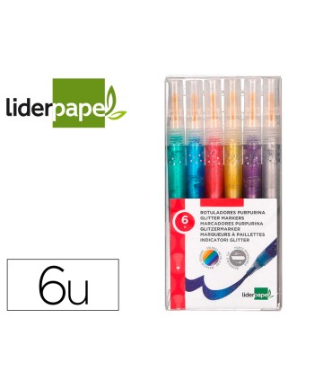 Rotulador liderpapel efecto purpurina metalizada punta reversible bolsa de 6 unidades colores surtidos