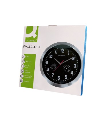 Reloj q connect de pared metalico redondo 355 cm movimiento silencioso color cromado con esfera negra