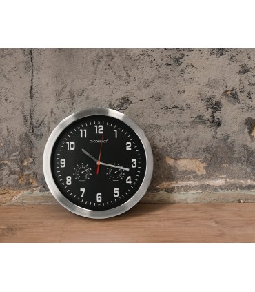 Reloj q connect de pared metalico redondo 355 cm movimiento silencioso color cromado con esfera negra