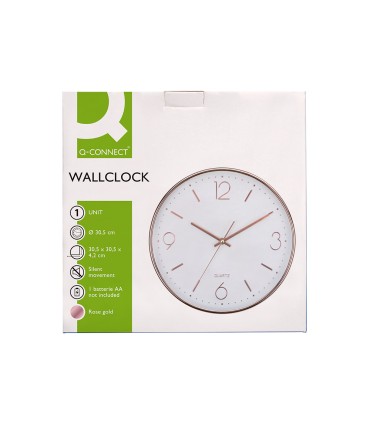 Reloj q connect de pared metalico redondo 305 cm movimiento silencioso color rosa dorado