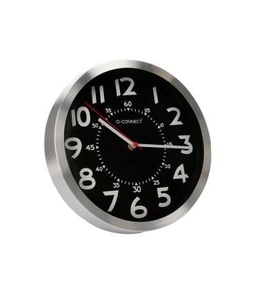 Reloj q connect de pared metalico redondo 25 cm movimiento silencioso color negro con esfera cromado