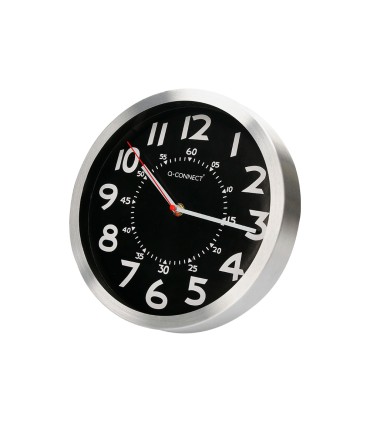 Reloj q connect de pared metalico redondo 25 cm movimiento silencioso color negro con esfera cromado