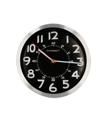 Reloj q connect de pared metalico redondo 25 cm movimiento silencioso color negro con esfera cromado