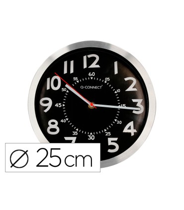 Reloj q connect de pared metalico redondo 25 cm movimiento silencioso color negro con esfera cromado