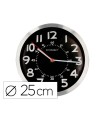 Reloj q-connect de pared metalico redondo 25 cm movimiento silencioso color negro con esfera cromado