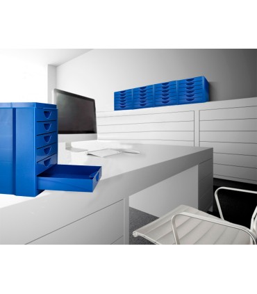 Fichero cajones de sobremesa q connect bandeja organizadora superior 6 cajones color azul opaco