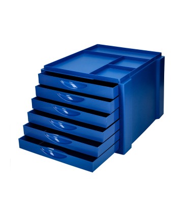 Fichero cajones de sobremesa q connect bandeja organizadora superior 6 cajones color azul opaco