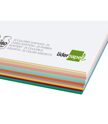 Cartulina liderpapel a4 180g m2 25 colores surtidos paquete de 100 hojas