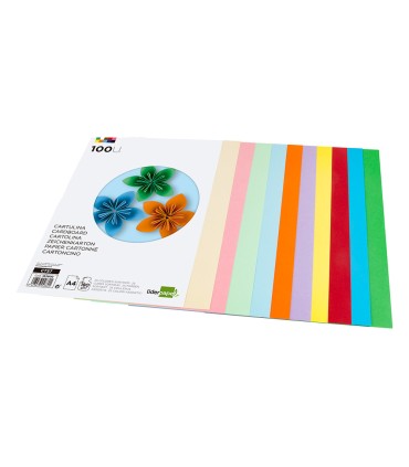 Cartulina liderpapel a4 180g m2 25 colores surtidos paquete de 100 hojas