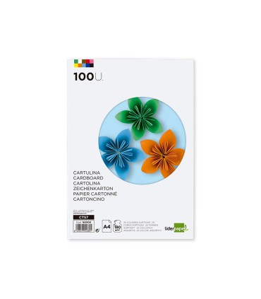 Cartulina liderpapel a4 180g m2 25 colores surtidos paquete de 100 hojas