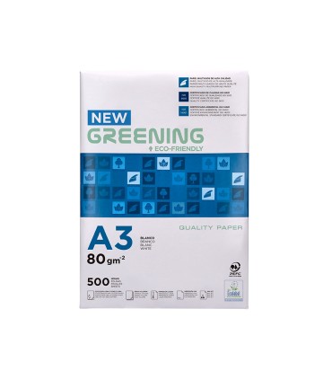 Papel fotocopiadora greening din a3 80 gramos paquete de 500 hojas