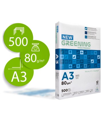 Papel fotocopiadora greening din a3 80 gramos paquete de 500 hojas