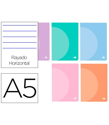 Libreta liderpapel 360 tapa de plastico a5 48 hojas 90g m2 horizontal con doble margen colores pastel