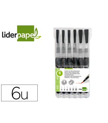 Pincel liderpapel recargable para productos acuarelables set de 6 unidades grosor puntas surtidas