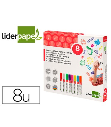 Rotulador liderpapel tiza liquida punta redonda trazo 6 mm caja de 8 unidades colores surtidos