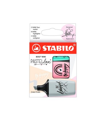 Rotulador stabilo boss mini pastel love estuche de 3 unidades pizca de menta rubor rosa toque de turquesa