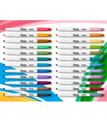 Rotulador sharpie permanente s note punta biselada trazo 12 387 mm blister 20 unidades colores surtidos