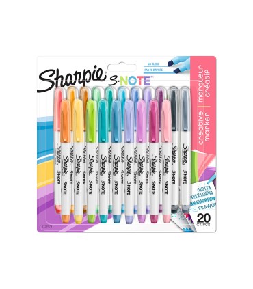 Rotulador sharpie permanente s note punta biselada trazo 12 387 mm blister 20 unidades colores surtidos