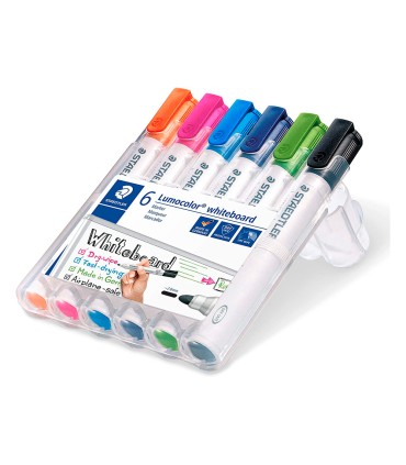 Rotulador staedtler lumocolor 351 para pizarra blanca punta redonda 2 mm recargable estuche 6 unidades colores