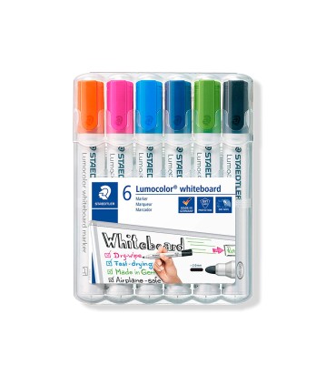 Rotulador staedtler lumocolor 351 para pizarra blanca punta redonda 2 mm recargable estuche 6 unidades colores