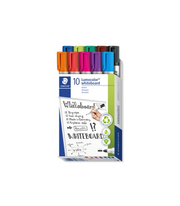 Rotulador staedtler lumocolor 351 para pizarra blanca punta redonda 2 mm recargable caja 10 unidades colores surtidos