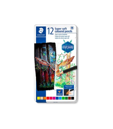 Lapices de colores staedtler super soft caja metal de 12 colores surtidos