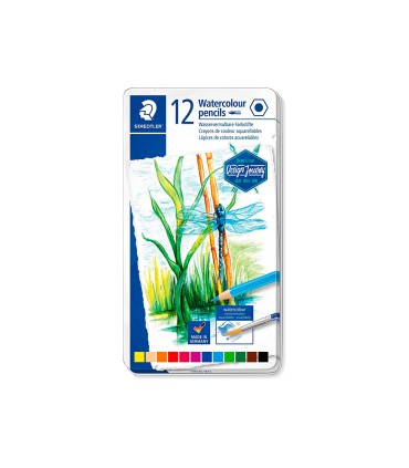 Lapices de colores staedtler acuarelables caja metal de 12 unidades colores surtidos