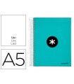 Cuaderno espiral liderpapel a5 micro antartik tapa forrada120h 90 gr liso 5 bandas 6 taladros color menta