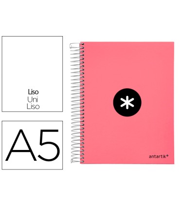 Cuaderno espiral liderpapel a5 micro antartik tapa forrada120h 90 gr liso 5 bandas 6 taladros color coral