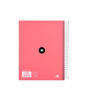 Cuaderno espiral liderpapel a5 micro antartik tapa forrada120h 90 gr liso 5 bandas 6 taladros color coral