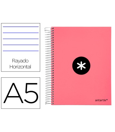 Cuaderno espiral liderpapel a5 micro antartik tapa forrada120h 100 gr horizontal 5 banda6 taladros color coral