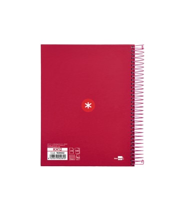 Cuaderno espiral liderpapel a5 micro antartik tapa forrada120h 90 gr cuadro 5mm 5 bandas6 taladros color frambuesa