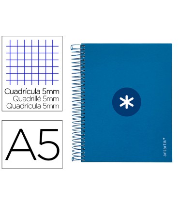 Cuaderno espiral liderpapel a5 micro antartik tapa forrada120h 90 gr cuadro 5mm 5 bandas6 taladros color azul oscuro