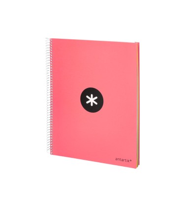 Cuaderno espiral liderpapel a4 micro antartik tapa forrada 120h 100 gr liso 5 bandas 4 taladros color coral