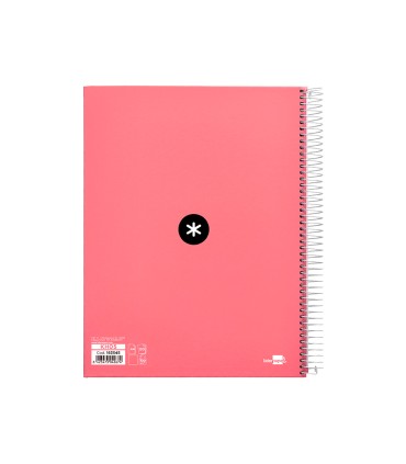 Cuaderno espiral liderpapel a4 micro antartik tapa forrada 120h 100 gr liso 5 bandas 4 taladros color coral