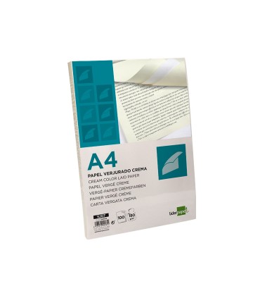 Papel verjurado liderpapel a4 180g m2 crema paquete de 100 hojas