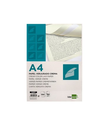 Papel verjurado liderpapel a4 180g m2 crema paquete de 100 hojas